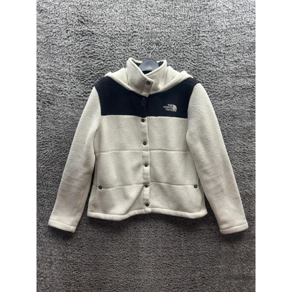 The North Face Gemma Fleece Hooded Sherpa Jacket White Black Womens Size M - Picture 1 of 14